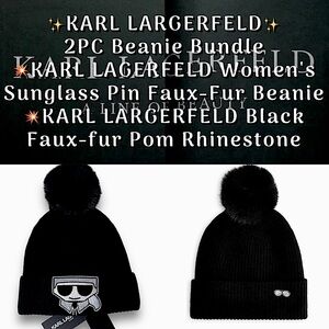 ✨Karl Lagerfeld - 2PC. Beanie Bundle (Women) Rhinestone Beanie/Logo Pin Beanie✨